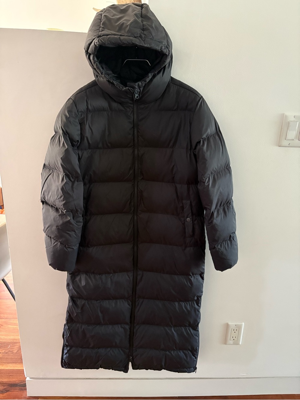 Joe Fresh Black Long Hooded Puffer Coat size XS
